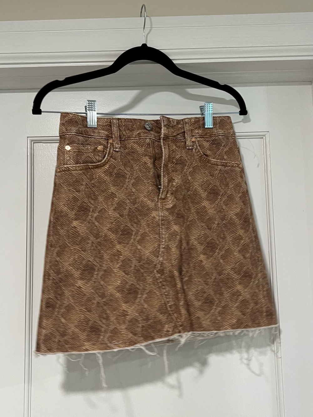 PAIGE Aideen Brown Snake-Print Denim Mini Skirt